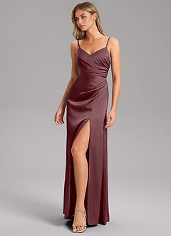 Azazie Azuree Bridesmaid Dresses Sangria A-Line Pleated Stretch Satin Dress image5