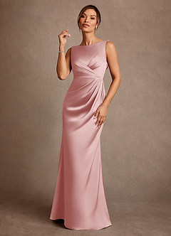 Azazie Baltimore Mère de la mariée Robes Robe Trapèze en Satin extensible Plissée Rose Poudré image1