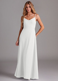 Azazie Daenerys Bridesmaid Dresses White A-Line Cowl Chiffon Dress image1