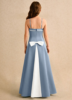 Azazie Izel Junior Formal Flower Girl Dresses Ivory Dusty Blue A-Line Pleated Matte Satin Dress image7