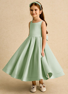 Azazie Babs Blumenmädchenkleider Ballkleid Plissee Matte Satin Kleid Staubiger Salbeigrün image5