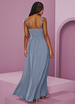 Barbie ♥ Azazie Jurken voor bruidsmeisjes Jurk van Chiffon met A-Lijn Geplooid Stoffig Blauw image14