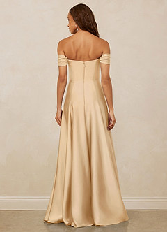 Christian Siriano Bridal for Azazie 1002 Robes de demoiselle d'honneur Robe Trapèze Convertible en Satin extensible Épaule décolletée Or image15