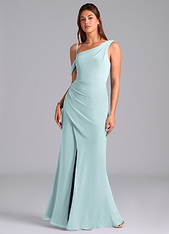 Azazie Madelyn Jurken voor bruidsmeisjes Converteerbaar Jurk van Chiffon met Zeemeermin One-Shoulder De Nevel image4