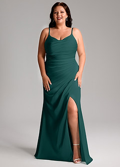 Azazie Deandra Bridesmaid Dresses Pine Mermaid Pleated Stretch Satin Dress image9