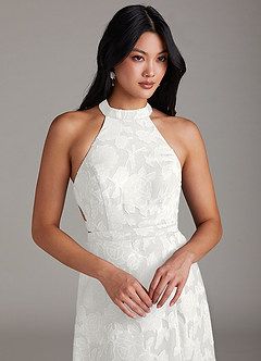 Azazie Clarice Vestidos de madrinha de casamento Vestido Branco de Esgotamento Floral de Linha A com Fenda Lateral image5