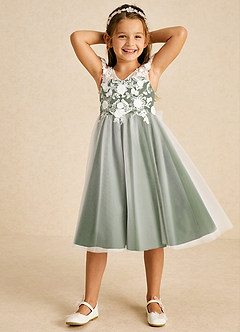 Azazie Sunnie Flower Girl Dresses Olive A-Line Lace Tulle Dress image4