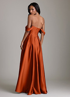 Azazie Loisa Abiti da Damigella Abito A-Line in Raso Elasticizzato a Spalla Scoperta Paprika image2