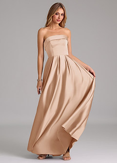 Azazie Lucienne Robes de demoiselle d'honneur Robe Trapèze Convertible en Satin extensible Sans bretelle Rose Perle image5