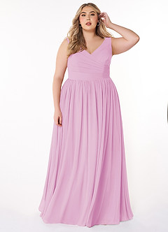 Azazie Keyla Bridesmaid Dresses Candy Pink A-Line V-Neck Pleated Chiffon Dress image6