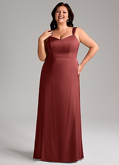 Azazie Denice Vestidos de madrinha de casamento Vestido Terracota de Cetim elástico de Bainha com Plissado image10