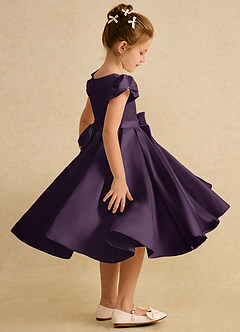 Azazie Pearl Flower Girl Dresses Plum Ball-Gown Pleated Matte Satin Dress image3