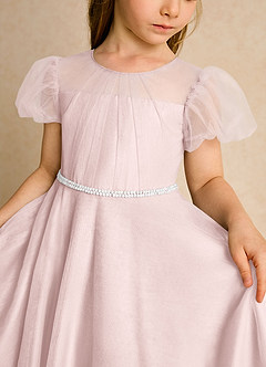 Azazie Duckie Abiti da Ragazza di Fiori Abito Principessa in Tulle Plissettato Rosa Rossore image6