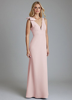 Azazie Taro Bridesmaid Dresses Blushing Pink Sheath Bow Chiffon Dress image1