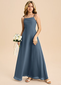 Azazie Anselie Junior Vestido de Neptuno de Gasa de Corte en A con Vestidos sin tirantes image7