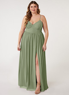 Azazie Zeya Abiti da Damigella Abito A-Line in Chiffon con Scollo a V a Pieghe Pistacchio image6