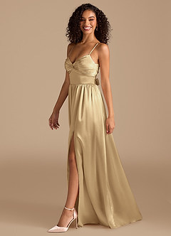 Azazie Zeya Robes de demoiselle d'honneur Robe Trapèze en Satiné métallisé Plissée Champagne image5