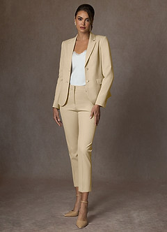 front Whitney Champagne Structured Stretch Cropped Dress Pants