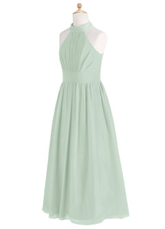Azazie Iman Junior Agave A-Line Pleated Chiffon Dress image8