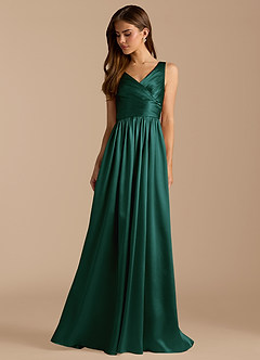 Azazie Keyla Bridesmaid Dresses Pine A-Line Pleated Metallic Satin Dress image3