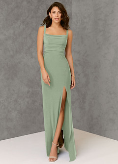 Azazie Nikki Bridesmaid Dresses Agave Sheath Corset Luxe Knit Dress image3