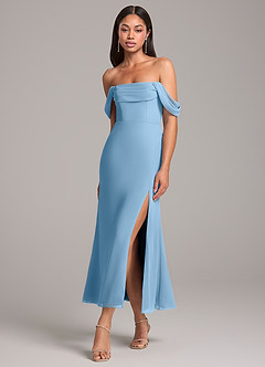 Azazie Saige Bridesmaid Dresses Steel Blue Sheath Off the Shoulder Chiffon Convertible Dress image3