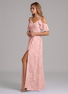 Azazie Dakota Robes de demoiselle d'honneur Robe Trapèze en Blumen-Burnout Épaule décolletée Rose Poudré image6
