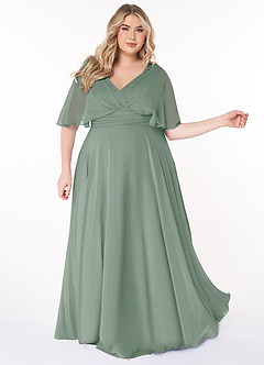 Azazie Pamela Bridesmaid Dresses Silver Sage A-Line V-Neck Pleated Chiffon Dress image8