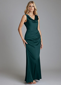Azazie Tallie Bridesmaid Dresses Pine Mermaid Pleated Stretch Satin Dress image7