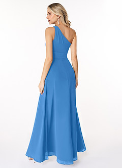 Azazie Dallas Robes de demoiselle d'honneur Robe Trapèze en Mousseline de soie Ue épaule Geai Bleu image2