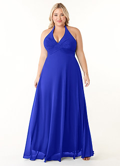Azazie Tessie Bridesmaid Dresses Royal Blue A-Line V-Neck Pleated Chiffon Dress image6