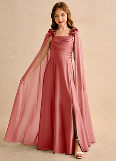 Azazie Rosita Junior Formal Robe Demoiselle D'honneur Fillette Robe Trapèze en Mat Satiné Plissée Antique Rose image1