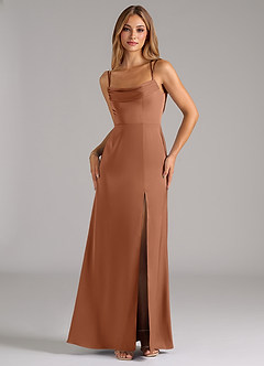 Azazie Callan Bridesmaid Dresses Bronzer A-Line Pleated Stretch Satin Convertible Dress image5