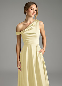 Azazie Xanthe Brautjungfernkleider Eine Linie Schulterfrei Stretch-Satin Kleid Zitronensorbet image5