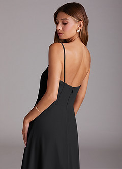 Azazie Wren Vestidos de damas de honor Vestido de Negro de Gasa de Corte en A con Sin tirantes image7