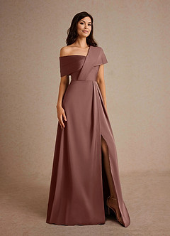 Azazie Milton Mother of the Bride Dresses Espresso A-Line Pleated Stretch Satin Dress image8