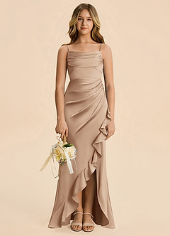 Azazie Mia Junior Robe Sirène en Satin extensible Plissé Taupe image3
