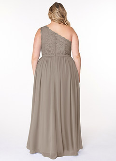 Azazie Demi Bridesmaid Dresses Taupe A-Line One Shoulder Chiffon Dress image12