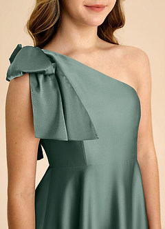 Azazie Penguin Junior Abito A-Line in Raso Elasticizzato Fiocco Muschio Marino image7