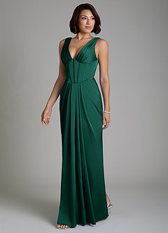 Azazie Vanya Bridesmaid Dresses Emerald Sheath Corset Stretch Satin Dress image7
