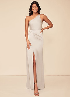 Azazie Maron Bridesmaid Dresses White Alabaster A-Line One Shoulder Stretch Satin Dress image1
