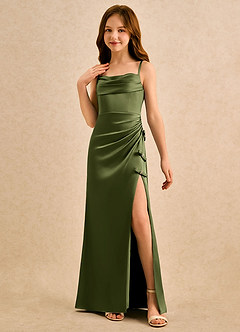 Azazie Bundt Girls Formal Flower Girl Klänningar Klä A-Line i Stretch Satin Plisserad image4