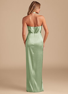 Azazie Zaya Bridesmaid Dresses Dusty Sage Sheath Pleated Metallic Satin Dress image7