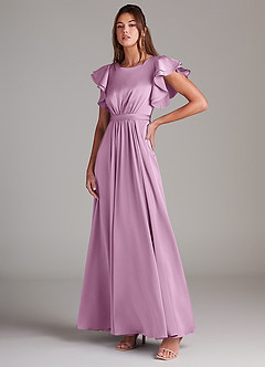 Azazie Daphne Bescheidene Brautjungfernkleider A-Linie Gestreift Stretch-Satin Bodenlänge Kleid image4