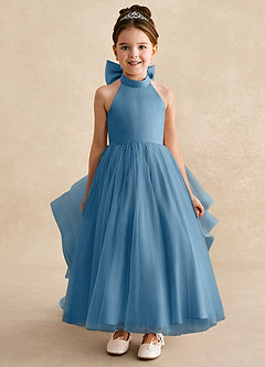 Azazie Bev Flower Girl Dresses Steel Blue A-Line Convertible Tulle Dress image3