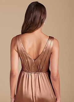 Azazie Tanicia Bridesmaid Dresses Bronzer A-Line Pleated Metallic Satin Dress image5
