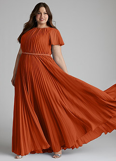 Azazie Kara Modest Bridesmaid Dresses A-Line Pleated Chiffon Floor-Length Dress image1
