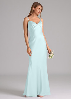 Azazie Suttona Bridesmaid Dresses Sea Glass A-Line Pleated Stretch Satin Dress image2