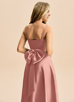 Azazie Rumi Junior Linia A Pofałdowany Satyna elastyczna Długość podłogi Młodsza druhna Sukienka image6