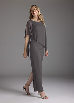Azazie Aspyn Mère de la mariée Robes Robe Fourreau en Maille Perlé Gris Acier image2